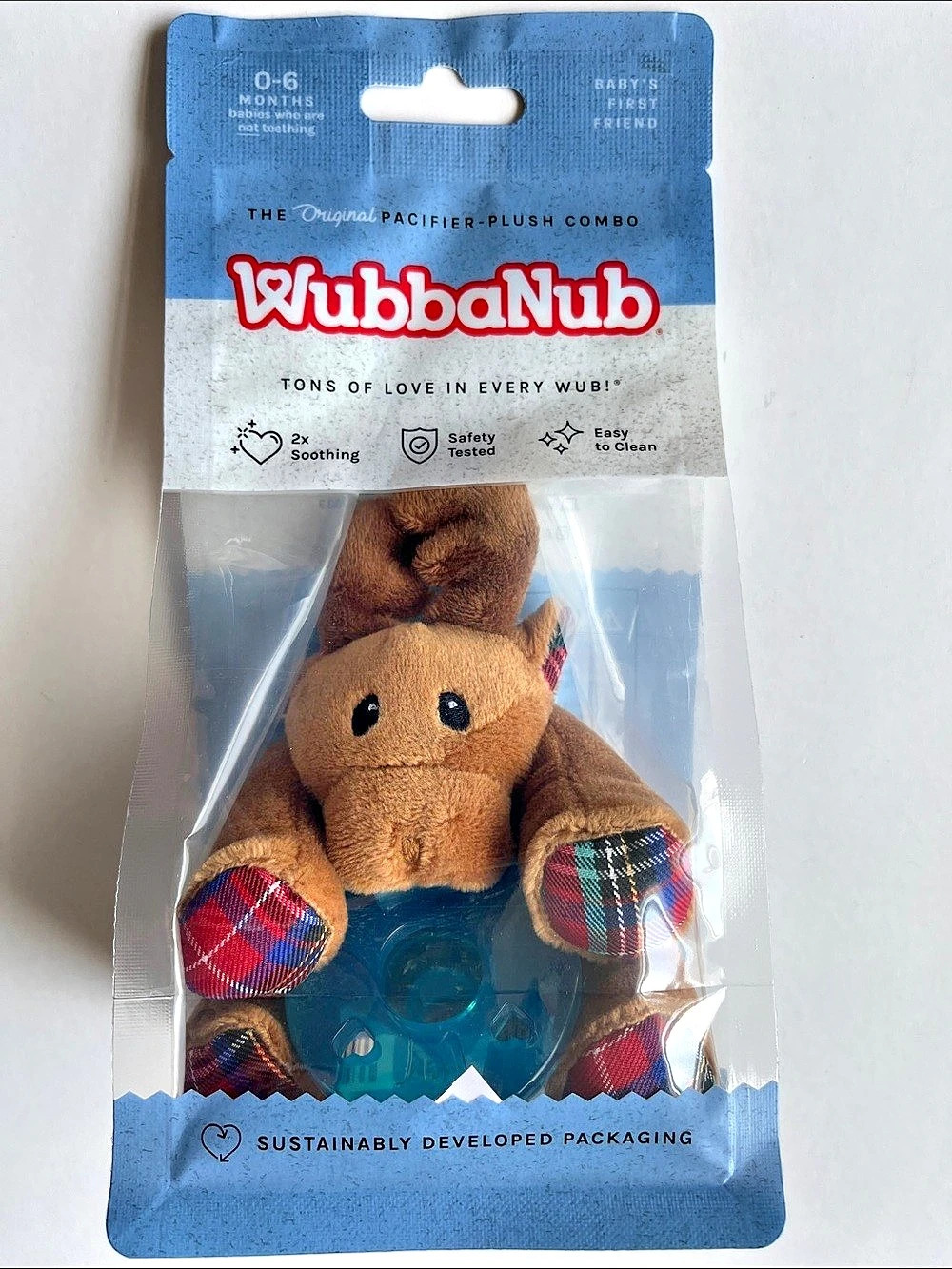 WubbaNub Holiday Reindeer Infant Pacifier / Plush Toy Combo